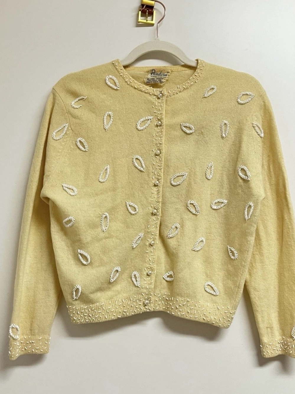 Vintage 50 60s Pandora beaded Angora Wool Sweater Japan Hongkong Size M 38